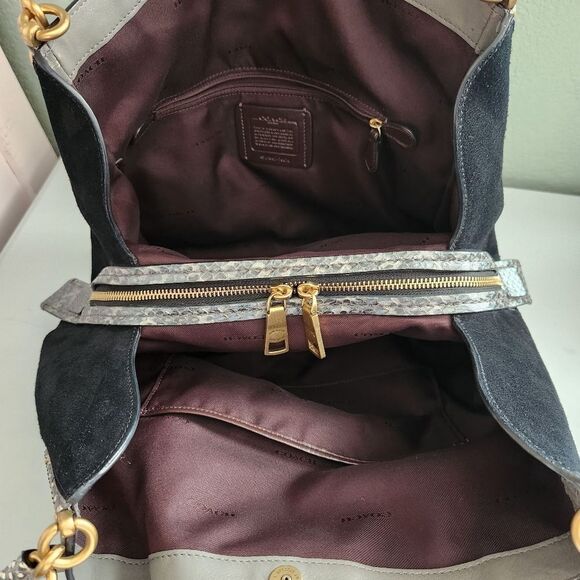 COACH Dalton Exotic Snakeprint Suede Leather Shoulder Bag - Picture 9 of 12